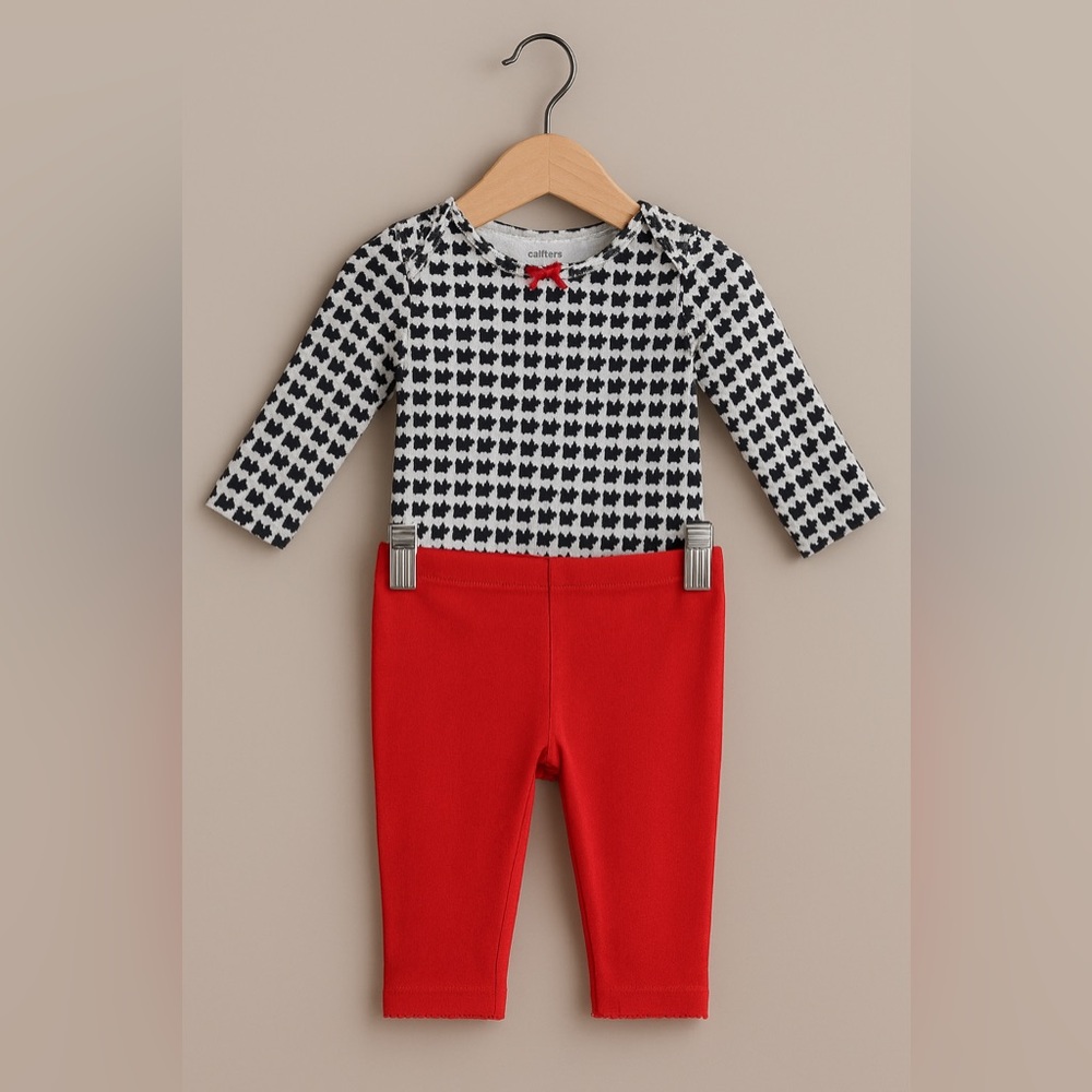 Carter’s Scottie Dog 2-Piece Holiday Outfit Long Sleeve Bodysuit + Red Pants 6M - Picture 2 of 12